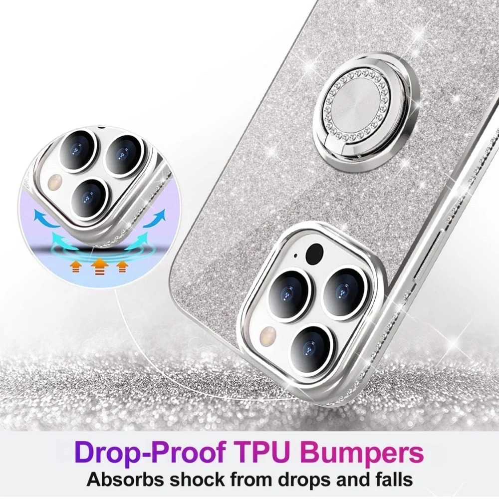 Compatible with iPhone 13 Pro Case,[Bling Kickstand] Cute Glitter Slim -Silver